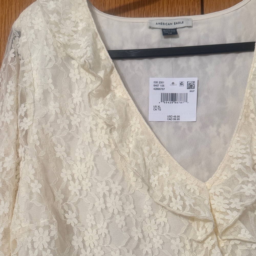 American Eagle Outfitters buttery yellow/Cream Lace Blouse - Picture 3 of 7